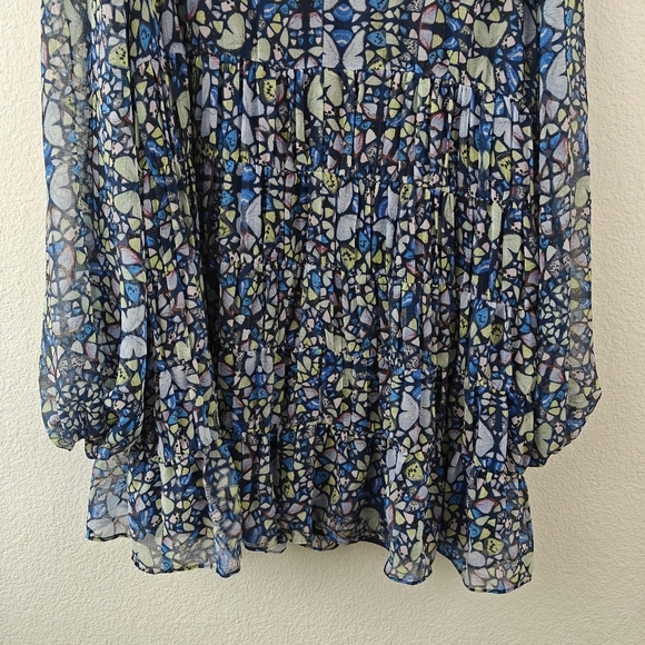 Ted Baker Tiered Swing Mini Dress Butterfly Print Long Sleeve in Blue Size 8 - Picture 15 of 16